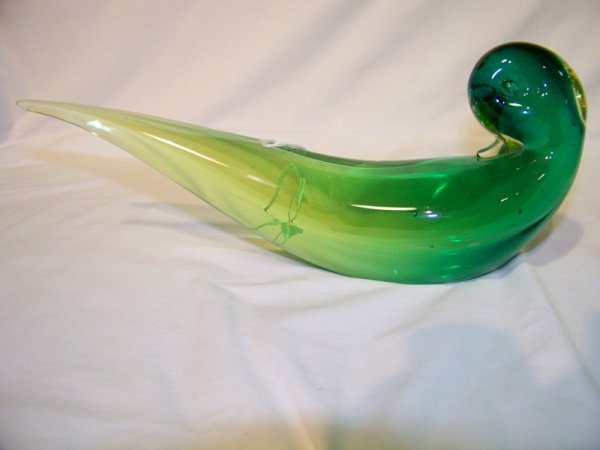 Pair Vintage Italian Art Glass Green Love Birds - 2