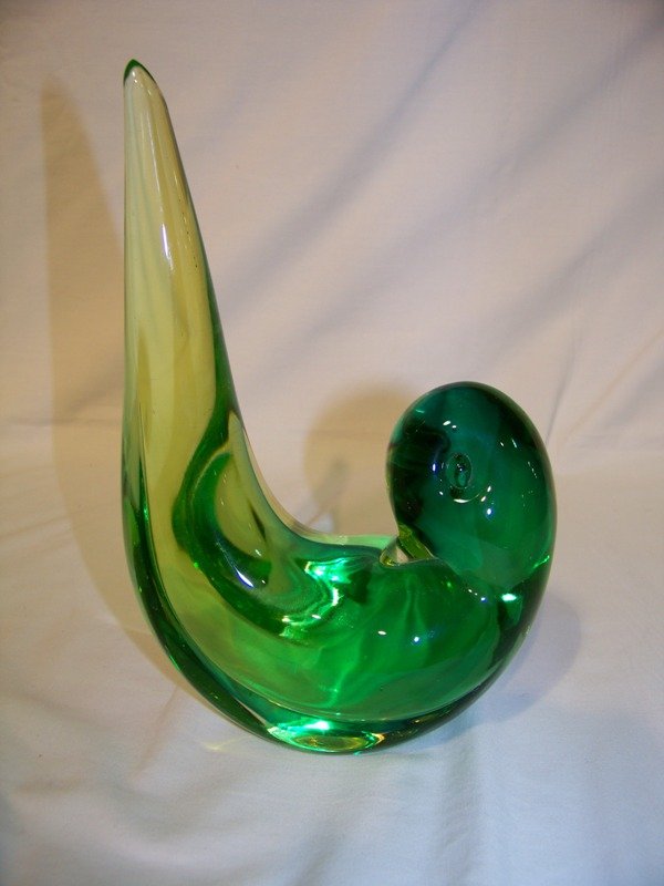 Pair Vintage Italian Art Glass Green Love Birds - 3