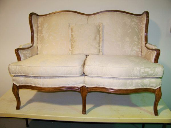 Pair of French Style Wingback Settee's: Pair of french style wingback loveseat both with 2 seats.37" tall 52 1/2" wide and 22" deep.