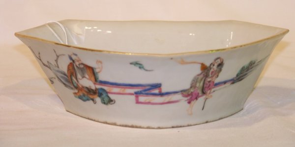 Early Chinese Bowl with Handpainted Bats: Early Chinese Bowl with Handpainted Bats. Wth. 7 3/4" Lth. 4 1/2"