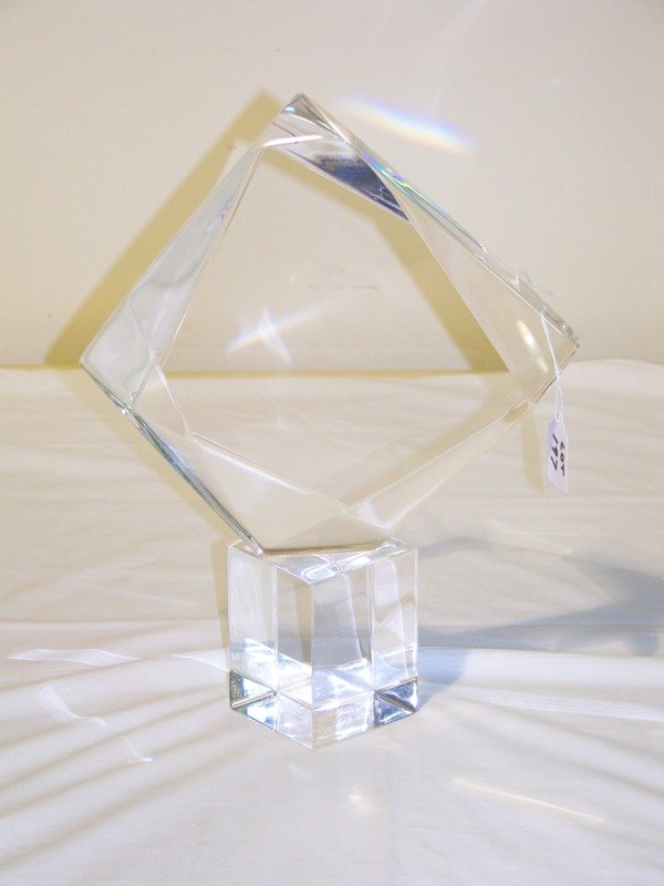 Modern Signed Van Teal Lucite Table Sculpture: Modern Signed Van Teal Lucite Table Sculpture . Stands 14" tall app. 10 1/2" wide and 2 1/2" deep.