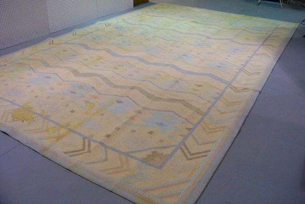 Mid C. Modern Edward Fields Geometric Rug 17 ' x: Mid C. Modern Edward Fields Geometric Rug 17'5" x 10'10" a very large rug. Stamped Edward Fields 1982 and # 23596.