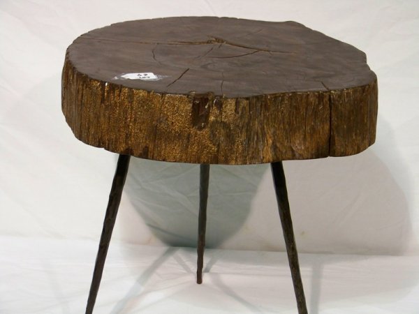Studio Style Solid Wood and Metal Table or Stool: Studio Style Solid Wood and Metal Table or Stool 17 3/4" h x 19" w Resting on three legged hand hammered iron tripod base
