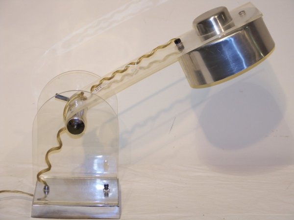 Mid C. Acrylic Swing Table Arm Lamp like Kovacs: Mid Century Acrylic Swing Arm Lamp in the manner of Kovacs 26 1/4" h x 7 1/2" w x 7 1/2" d