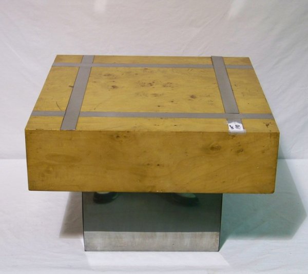 Milo Baughman Burlwood & Chrome Low Table: Milo Baughman Burlwood & Chrome Low Table.13 3/4" tall 20" square top.