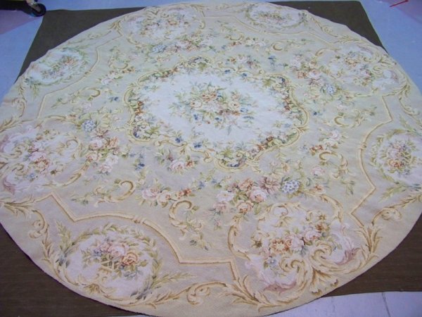Early French Aubusson Floral Oval Rug: Early French Aubusson Floral Oval Rug , with great florals and is app. 92" across and 94 1/2" across center.