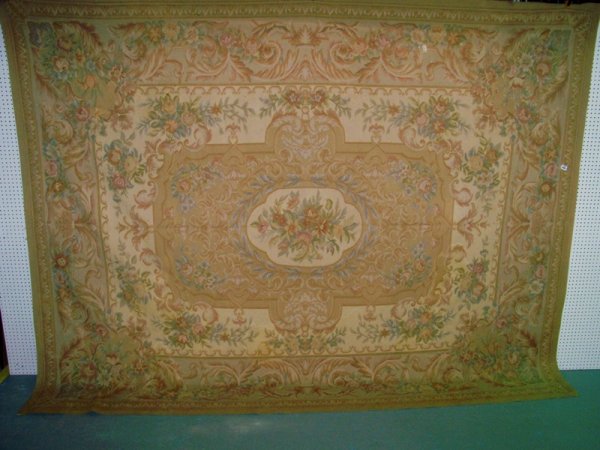 Empire-Style Aubusson Carpet 11' 8" x 9' 1": Empire-Style Aubusson Carpet 11' 8" x 9' 1". Great Aubusson Tapestry with Florals and Roses.Wonderful pc. with great colors and in great condition.