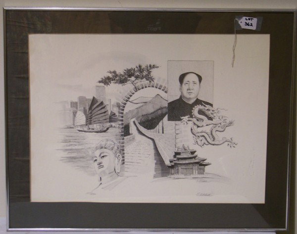 Signed H. Mitchell Chinese Litho: Signed H. Mitchell Chinese Litho 207/230. Frame size is 28 1/4" wide and 22 1/4" high, Signed in litho and pencil signed.