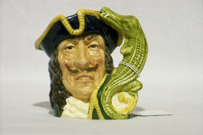 ROYAL DOULTON CHARACTER JUG TOBY Captain Hook D6601: ROYAL DOULTON CHARACTER JUG TOBY Captain Hook D6601 Authentic Royal Doulton small character jug! Excellent condition free of nicks, ticks, crazing or repairs! D 6601 1964 Size: 4in tall and 4in spout 