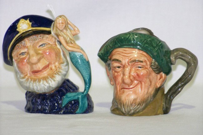 Pr. Royal Doulton Tobys " Auld Mac & Old Salt ": Pr. Royal Doulton Tobys " Auld Mac & Old Salt ",Auld Mac #D5824, Old Salt # D6554 1960. Both are app. 3 1/2" tall