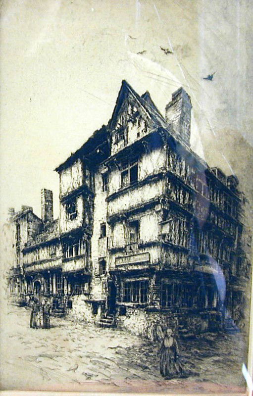 John Taylor Arms ( Amer. 1887 - 1953 ) etching: This is a framed etching by well listed American artist John Taylor Arms (1887-1953). The image is 15" x 9 1/2" and has full margins and not laid down. It is pencil signed