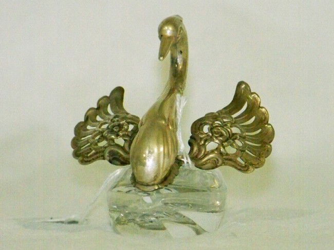Sterling & Crystal Winged Swan Salt Cellar: Sterling & Crystal Winged Swan Salt Cellar, 2 3/4" tall 2 3/4" wide.