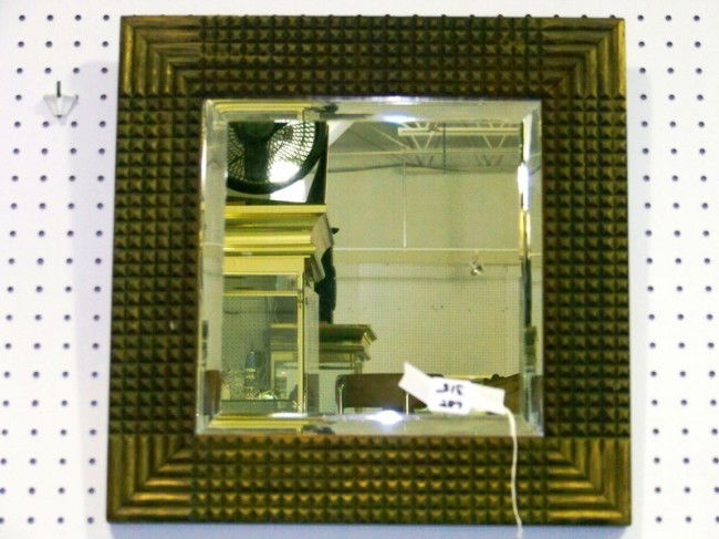 Vintage Tramp Art Framed Mirror: Vintage Tramp Art Framed Mirror. 17 1/2" square.