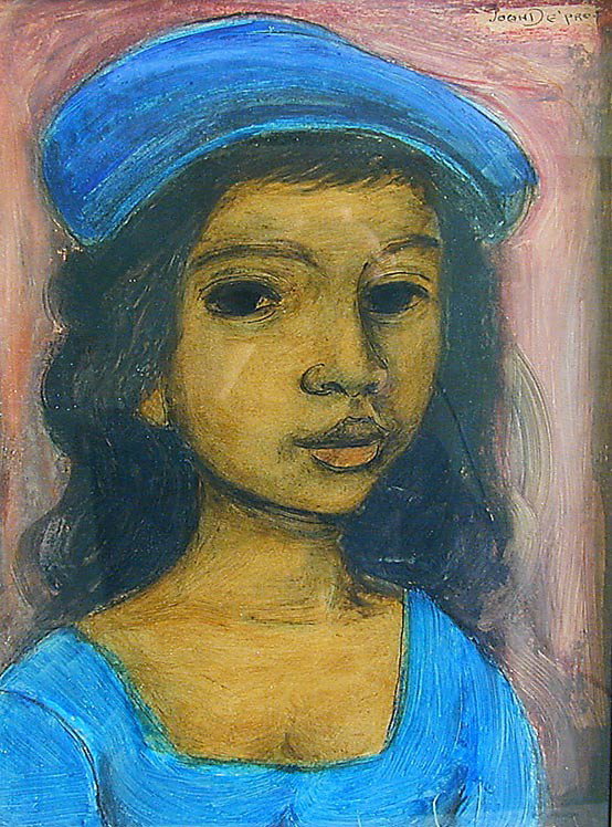 Juan DePrey (Amer. 1904-1962) Portrait: This is a mixed media painting by listed American/Puerto Rican artist Juan DePrey (1904-1962). It is a portrait of a pretty girl. It is signed upper right and in very good condition. 11 1/2" wide and 
