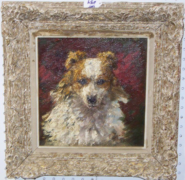 Federico Spottore ( Italian Amer. B 1902 ) O/C Ter: Federico Spottore ( Italian Amer. B 1902 ) O/C Jack Russel Terrier. Signed lower right. 19 5/8" wide 11 1/4" tall. Frame is 17 1/2" x 18".