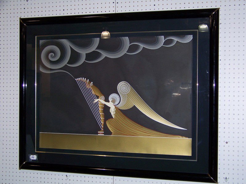 ERTE (Russian, 1892-1990) "The Angel " Serigraph: ERTE (Romain de Tirtoff) (Russian, 1892-1990); Serigraph on paper, ''The Angel'' (framed); Signed and numbered; 38'' x 26 1/2'', Frame is 50" x 39".