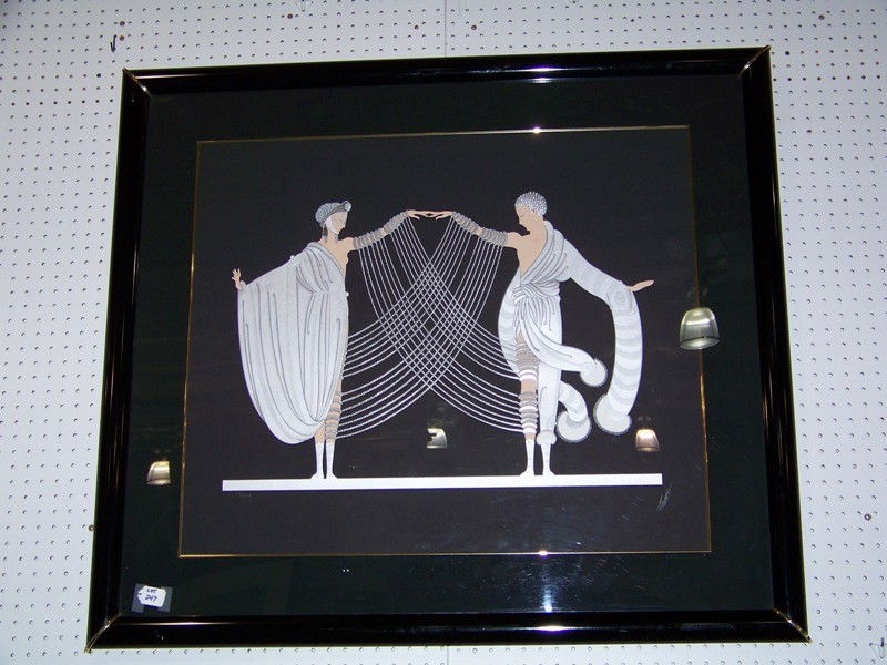 ERTE (Russian 1892-1990) Serigraph " Wedding Dance: ROMAIN DE TIRTOFF ERTE (RUSS 1892-1990) SERIGRAPH W/ EMBOSSING 1983 20" X 27" 'WED:'Wedding Dance Love & Passion Suite' # CV/CLXXV. Matted and framed. Printed on paper." Signed . Frame is 45" x 39 1/2