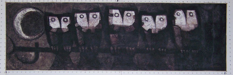 " Mario Cano" O/C Modernist Owls Painting: " Mario Cano" O/C Modernist Owls Painting. Great painting signed and is app. 51 1/2" long and 16" tall.