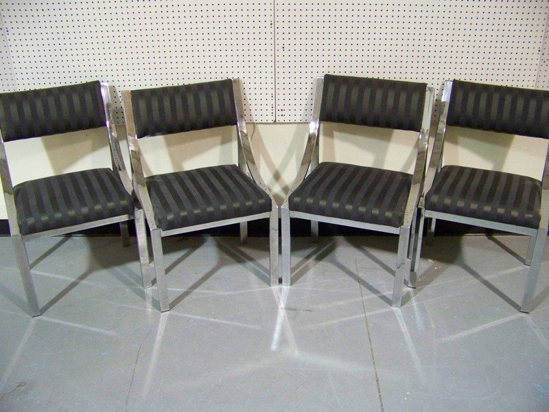 Four Mid C. Modern Milo Baughman Steel Chairs: Four Mid C. Modern Milo Baughman Steel Chairs, Stands 33" tall x 21" wide x 21" deep. One piece steel supports.