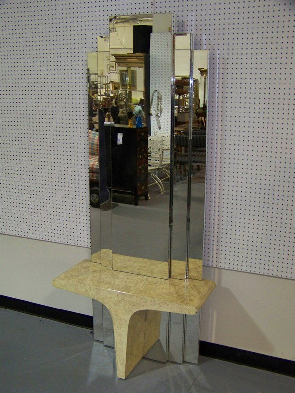 Mid C Modern Lacquer and Mirrored Hall Stand: Mid C Modern Lacquer and Mirrored Hall Stand. Great lacquered and mirrored hall tree. Standing approx. 79" tall x 35" wide x 14" deep.