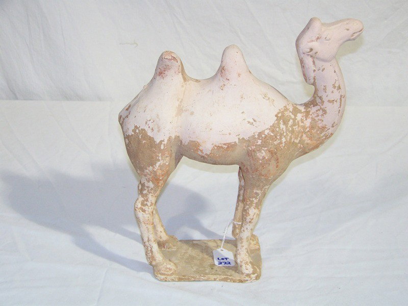 Chinese Han Dynasty Terracotta Funeral Figure of C: Chinese Han Dynasty Terracotta Funeral Figure of Camel. Great Camel standing 14 1/2" tall and app. 12" long.