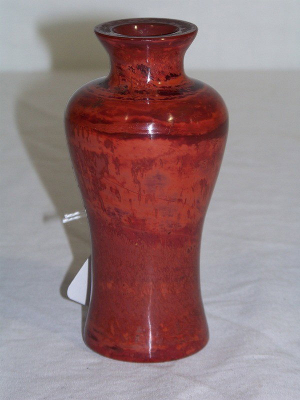 Vintage Chinese Ox Blood Vase: Vintage Chinese Ox Blood Vase. Great vase in a deep red color, made out of glass or some type of stone and stands app. 4 1/2" tall.