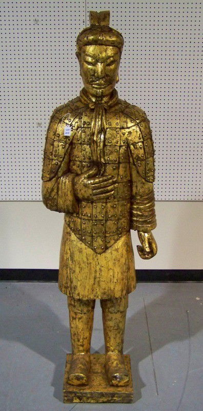 Vintage Wooden Life Size Carved Chinese Republic G: Vintage Wooden Life Size Carved Chinese Republic Guard Stands 69". Great wood carved statue of a Republic Guard standing app. 69" tall,Carved out of solid wood.
