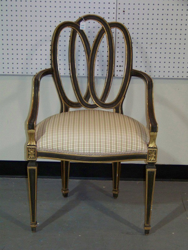 Great Ribbon Back Arm Chair by Dennis & Leen LA CA: Great Ribbon Back Arm Chair by Dennis & Leen LA, Calif. Resting on tapered legs. 37.5" tall x 22.5" wide x 25" deep.