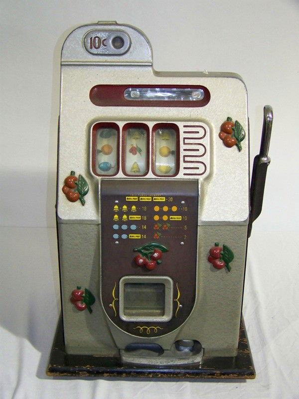 MILL’S Early Ten Cent Cherry Slot Machine: MILL’S Early Ten Cent Cherry Slot Machine.26" tall 16" wide and 15" deep.Has key.Great eaerly slot machine with the cherry's.