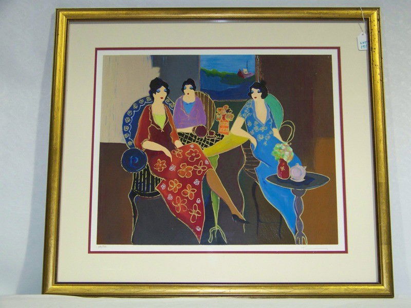 Signed Itzchak Tarkay Serigraph 240/350 of 3 Ladie: Signed Itzchak Tarkay Serigraph 240/350 of 3 Ladies.Litho is app. 18 3/4" tall and app. 22" wide.Frame is 30 1/4" x 26 1/2"