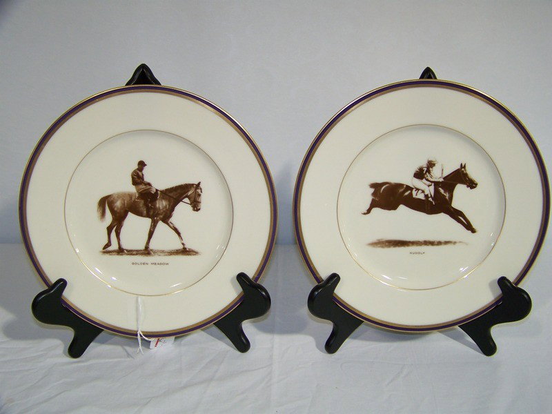 Pair of Vintage Lenox Horse Plates: Pair of Vintage Lenox Horse Plates. Each is app. 10 1/2" across one with Golden Meadow and other Rudolf.Sold through Plummer Ltd of New York.