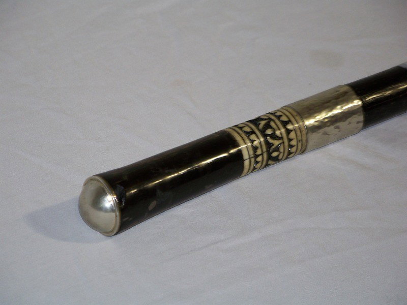 Early India Sword Walking Stick / Cane: Early India Sword Walking Stick / Cane. Has a bone or Ivory inlaid band and a silver top.Cane is app. 34 1/2" long, sword is app.29".