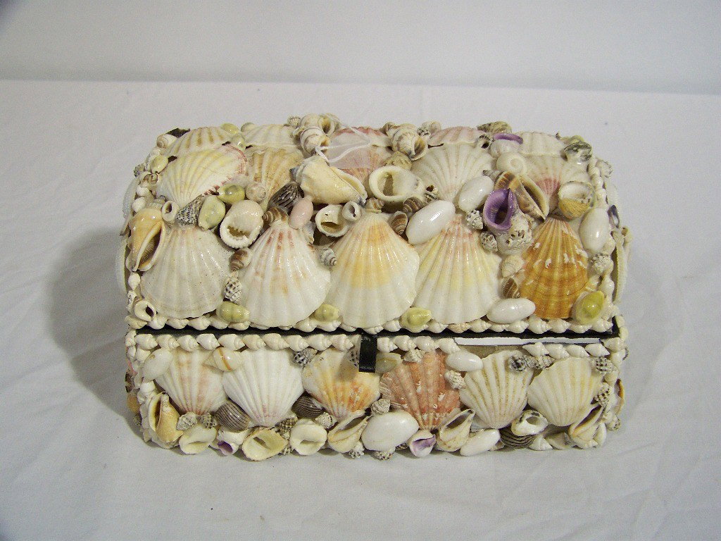 Great Seashell Covered Jewelry Box: Great Seashell Covered Jewelry Box.Stands app. 5 1/2" tall and app. 10" long and 7" deep.