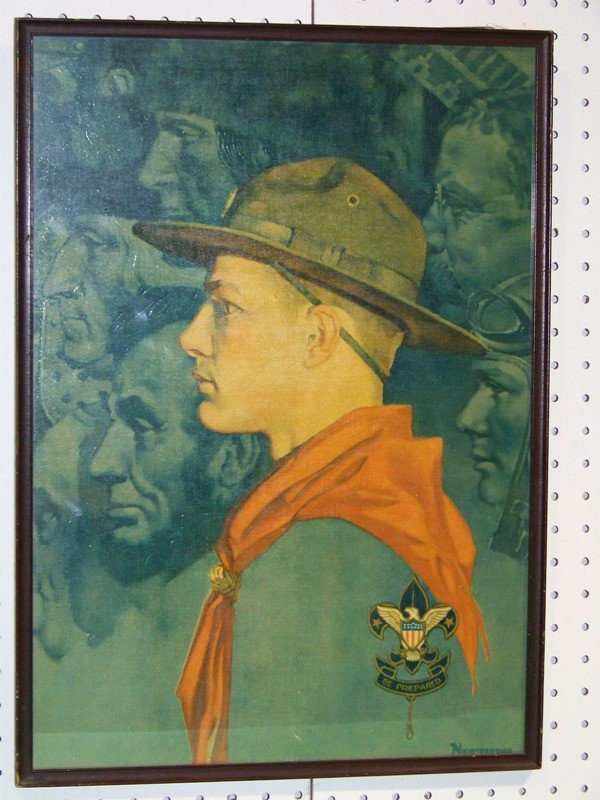 Vintage Norman Rockwell Boy Scout Print: Vintage Norman Rockwell Boy Scout Print. Signed in print lower right.Print is app.15" wide and 21" tall, frame is 16" x 22 1/4"