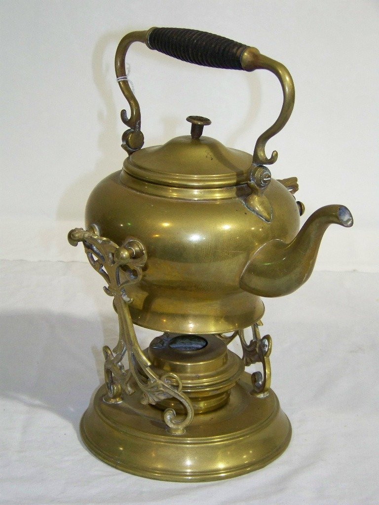 35 Antique SS & Co. Brass Teapot & Stand w/ Burner
