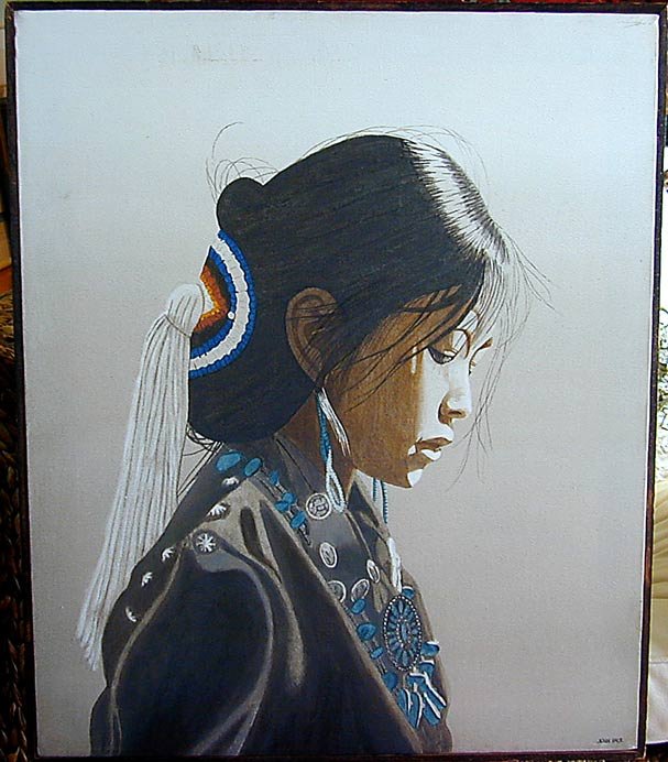 JOHN PACE (AMER. 1903-2006) O/C Portrait: This is a charming oil on canvas portrait painting of a Native American young girl. It is 24" x 20" and in very good condition.