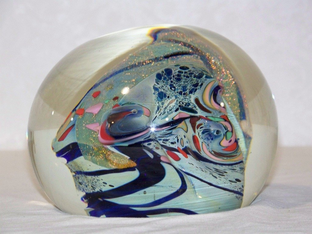 Rollin Karg Large 6" Magnum Art Glass Paperweight 1: Rollin Karg Large 6" Magnum Art Glass Paperweight 1993. Signed and dated on edge.A Great paperweight/ table Sculpture.