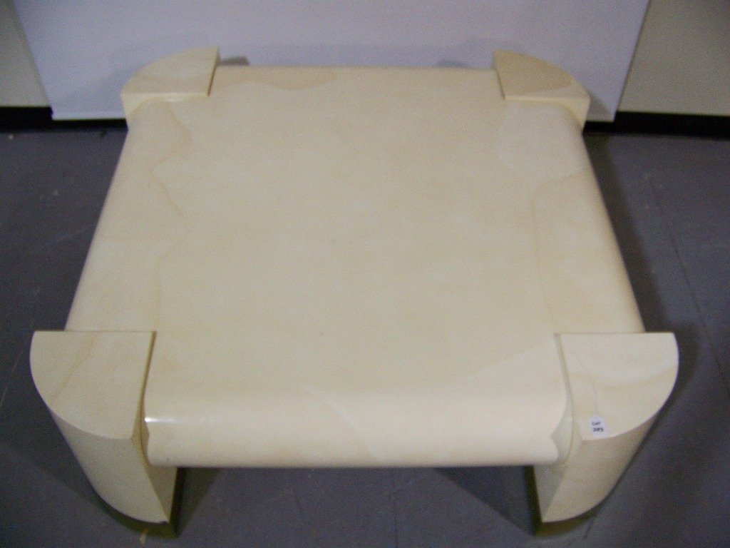 Karl Springer for Lorin Marsh Faux Goatskin Coffee: Karl Springer for Lorin Marsh Faux Goatskin Coffee Table. Great large coffee table app.16 3/4" tall, with a 48" square top.