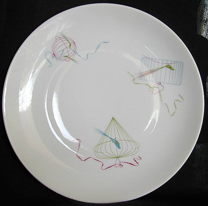 9 RAYMOND LOEWY ROSENTHAL CONTINENTAL PLATES: A group of 6 dessert and 3 salad plates by the renowned American designer RAYMOND LOEWY; various patterns including PLAZA, BIRD CAGE, GAYETY, & COINS; dessert plates measure: 6"D; salad plates measure