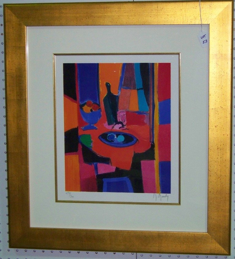 Marcel Mouly Signed #234/300 "La Verre Rose" Litho: Marcel Mouly Signed #234/300 "La Verre Rose" Litho. App.13 3/4" x 11 1/2" wide,frame is app.27" x 24" wide. Pencil signed lower right and comes with Certificate of Authenticity from Park West.