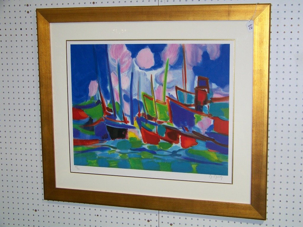 Marcel Mouly Signed #181/300 "Marine aux Nuages" Li: Marcel Mouly Signed #181/300 "Marine aux Nuages" Litho.Yr. 2003. App.20 1/2" x 26 1/2" wide,frame is app.33" x 38" tall.Comes with Certificate of Authenticity from Park West.Done in 2003