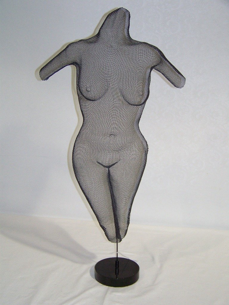 Randy Cooper Wire Mesh Sculpture of Nude Female: Randy Cooper Wire Mesh Sculpture of Nude Female.Signed in sculpture also has Susan and numbered 24/60.Resting on a black marble base.Height of sculpture is app.25" tall,app.15" wide, on stand total he