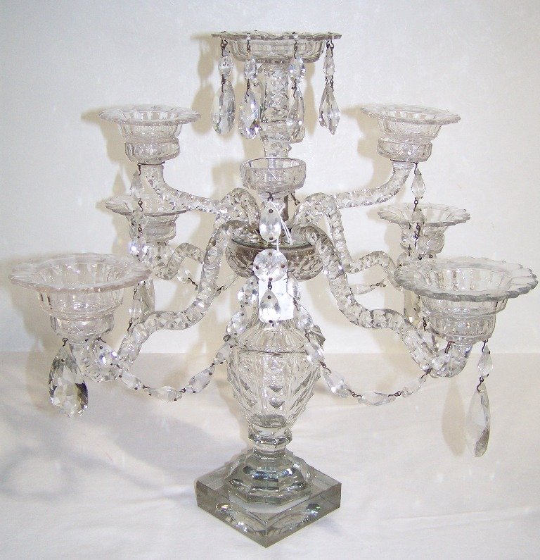 Antique Baccarat Crystal Epergne / Sweet Meat Dish: Antique Baccarat Crystal Epergne / Sweet Meat Server. Great Epergne of fine Crystal possible Baccarat(Not Signed). Has 8 arms and center arm with silver support.Stands app.18" tall and app.20" across.