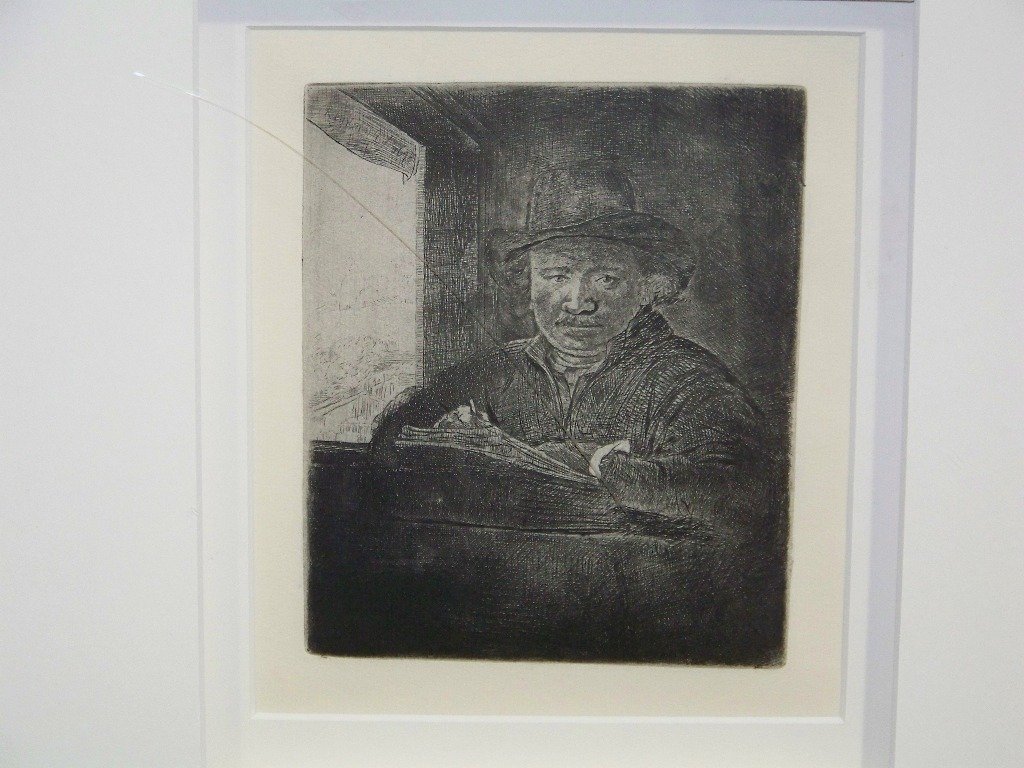 Rembrandt Van Rijn Etching,Self Portrait at Window: Rembrandt Van Rijn Etching,Self Portrait at Window.Plate size 6 1/4" x 5 1/8", Sheet size is 12 7/8" x 9 3/4".With Certificate of Authenticity from Park West. Stated on Certificate: Etching on Ingres 