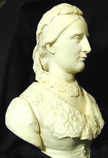 PIO FEDI (ITAL. 1816-1892) MARBLE SCULPTURE 1885: A fine 19thc Italian marble sculpture by the renowned Professor Pio Fedi depicting an elegant lady with a detailed lace collar and hair decoration; height- 23", engraved signature Prof Pio Fedi with a