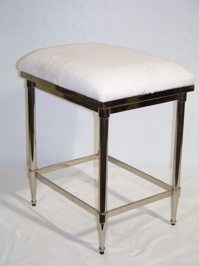 Modern Chrome Vanity Stool / Bench: Modern Chrome Vanity Stool / Bench. With a terry cloth seat.Stands app.21" tall,18" x 15" top.
