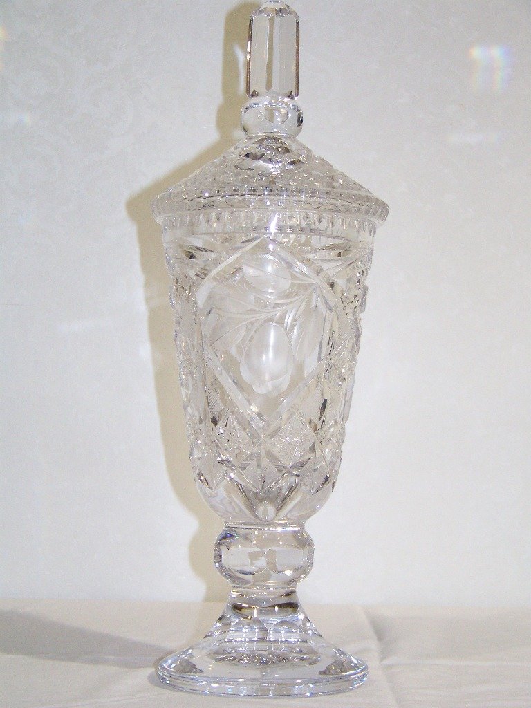 5 Fine Vintage 16" Cut Crystal Lidded Vase