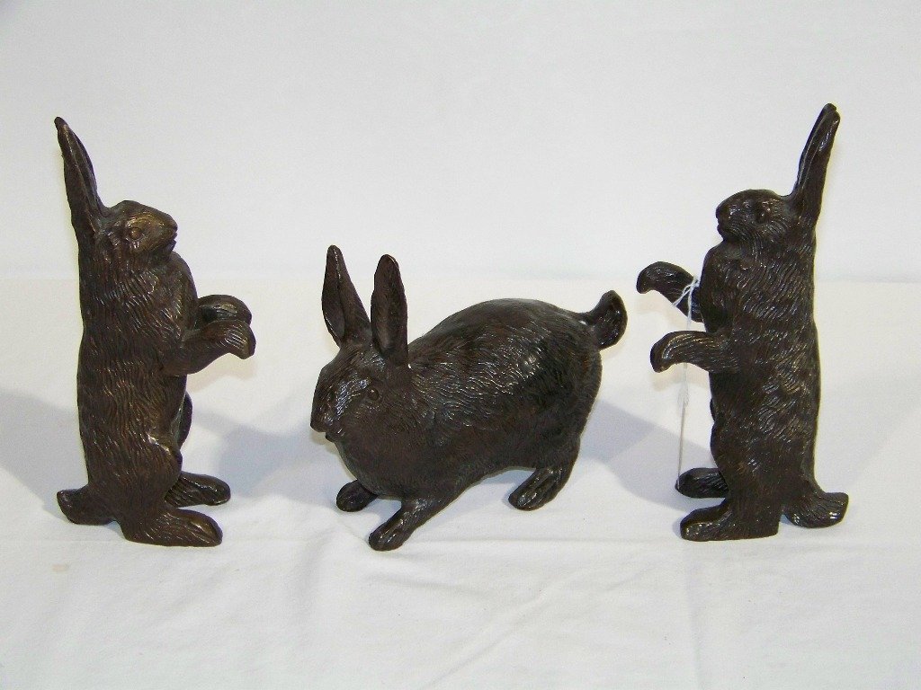 3 Decorator Bronze Rabbits: 3 Decorator Bronze Rabbits.Tallest is app.8 1/2" tall.Probably Maitland Smith.