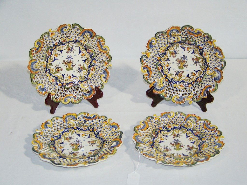 4 Vintage H.Painted Imperial France Faience Plates: 4 Vintage Hand Painted French Faience Cabinet Plates.Each is app.9" across.Each has on verso Imperial France Decor Main.
