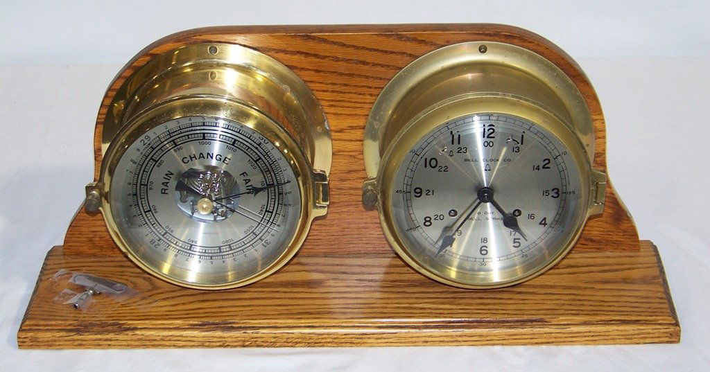 Vintage Brass Ships Clock & Barometer by Bell Clock Co.